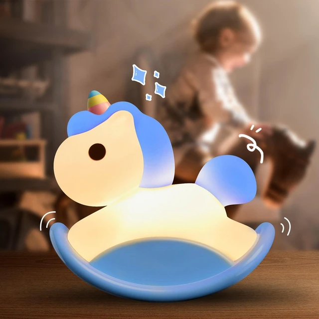Main image of Rocking Unicorn Rainbow Night Light Touch 3 Brightness Levels Timer Bedside Lamp