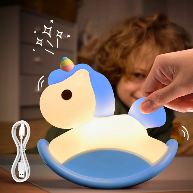 Alt view image 2 of 7 - Rocking Unicorn Rainbow Night Light Touch 3 Brightness Levels Timer Bedside Lamp