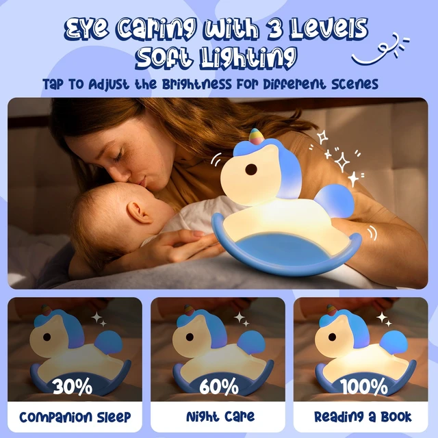 Alt view image 5 of 7 - Rocking Unicorn Rainbow Night Light Touch 3 Brightness Levels Timer Bedside Lamp