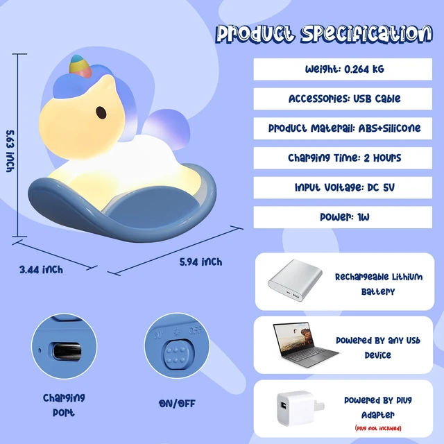 Alt view image 6 of 7 - Rocking Unicorn Rainbow Night Light Touch 3 Brightness Levels Timer Bedside Lamp