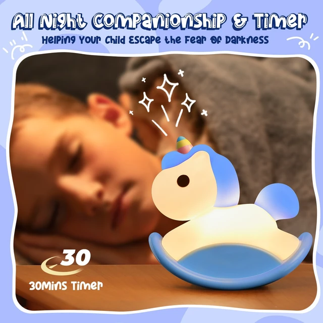 Alt view image 7 of 7 - Rocking Unicorn Rainbow Night Light Touch 3 Brightness Levels Timer Bedside Lamp