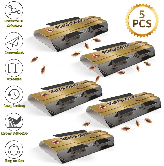 Alt view image 4 of 7 - 5Pcs Pest Roach Glue Trap Cockroach Killer Bait Catchers Indoor Office Motel