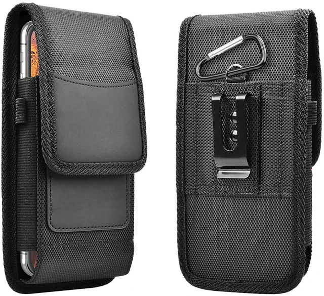 Main image of Leather Pouch Holster Cell Phone Case with Belt Clip and Card Holder, Black
