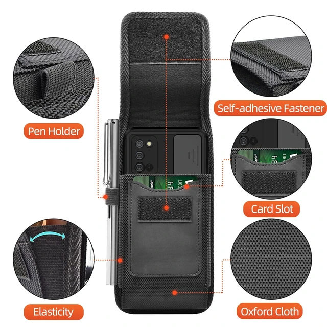 Alt view image 3 of 7 - Leather Pouch Holster Cell Phone Case with Belt Clip and Card Holder, Black