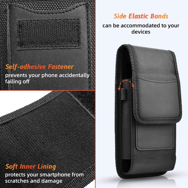 Alt view image 6 of 7 - Leather Pouch Holster Cell Phone Case with Belt Clip and Card Holder, Black