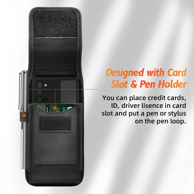 Alt view image 7 of 7 - Leather Pouch Holster Cell Phone Case with Belt Clip and Card Holder, Black