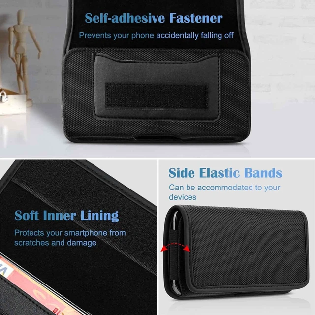 Alt view image 6 of 7 - Cell Phone Holster Case with Belt Clip and Card Holder Leather Pouch for Men, Horizontal