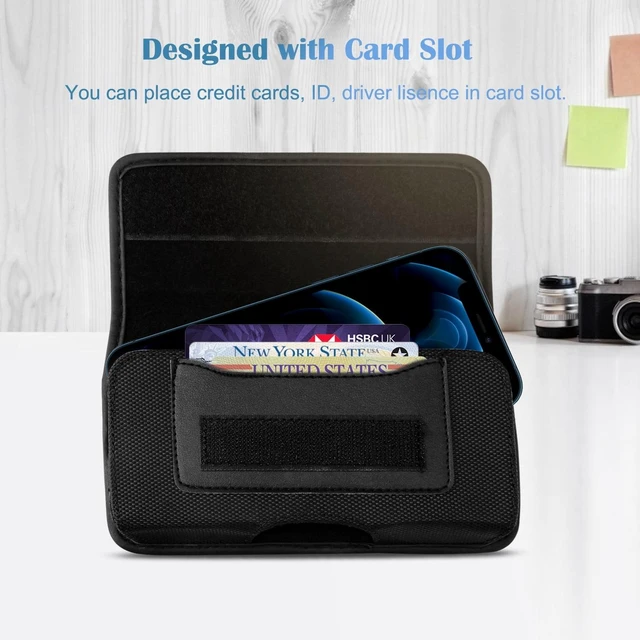 Alt view image 7 of 7 - Cell Phone Holster Case with Belt Clip and Card Holder Leather Pouch for Men, Horizontal