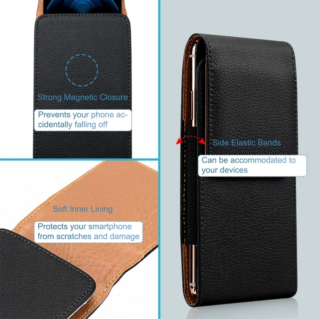 Alt view image 5 of 7 - Cell Phone Holster Holder Case with Belt Loop Leather Pouch for Men, Black