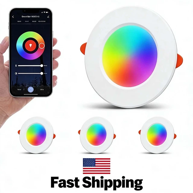 Alt view image 2 of 7 - Smart Recessed Lighting 4 Inch Color Changing 12W LED Downlight Ceiling Light, 2Pcs