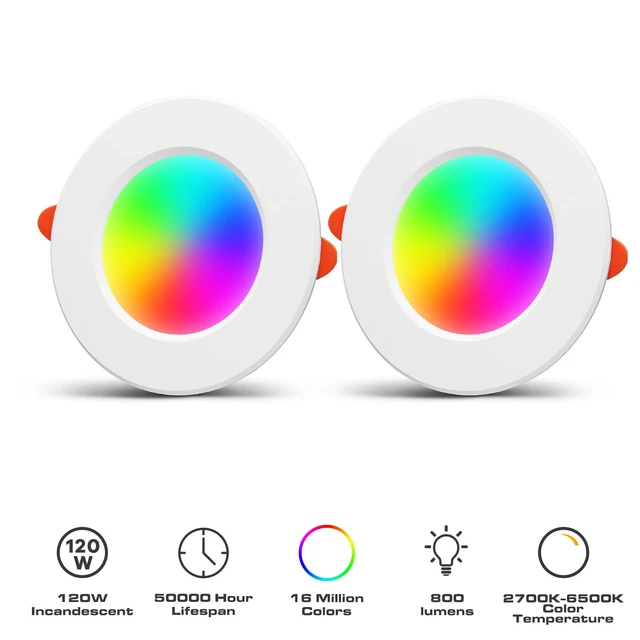 Alt view image 4 of 7 - Smart Recessed Lighting 4 Inch Color Changing 12W LED Downlight Ceiling Light, 2Pcs