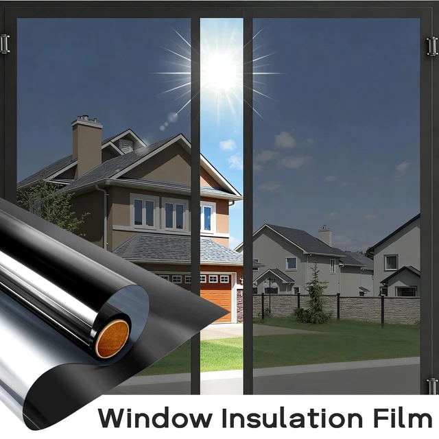 Alt view image 2 of 7 - 12" x 6.6FT One Way Mirror Window Tint Film - UV Heat Reflective Insulation, Blue-Silver