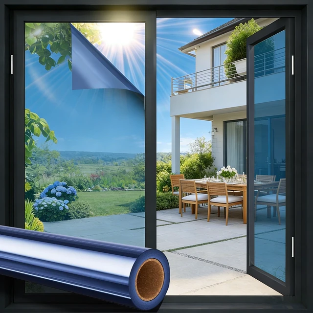 Alt view image 3 of 7 - 12" x 6.6FT One Way Mirror Window Tint Film - UV Heat Reflective Insulation, Blue-Silver