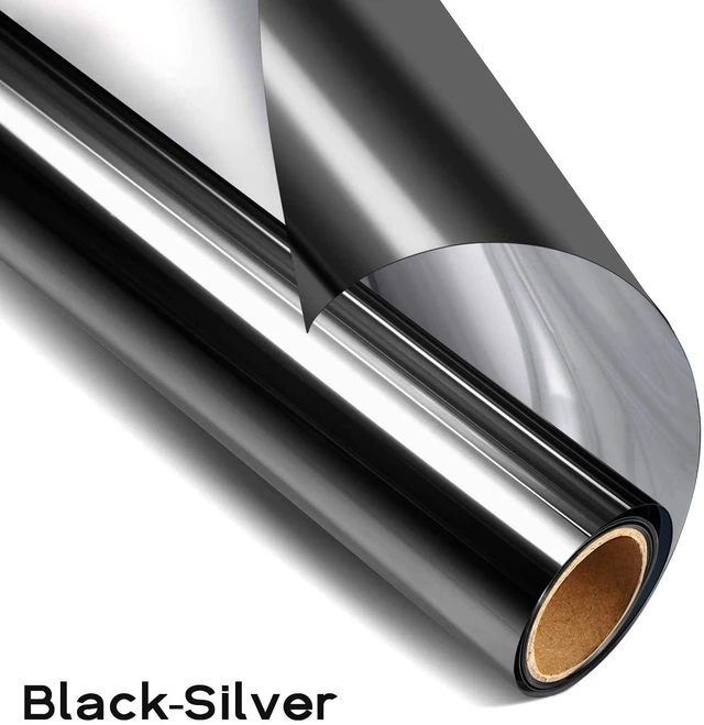 Main image of 12" x 6.6FT One Way Mirror Window Tint Film - UV Heat Reflective Insulation, Black-Silver