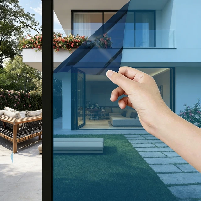 Alt view image 4 of 7 - 12" x 6.6FT One Way Mirror Window Tint Film - UV Heat Reflective Insulation, Blue-Silver