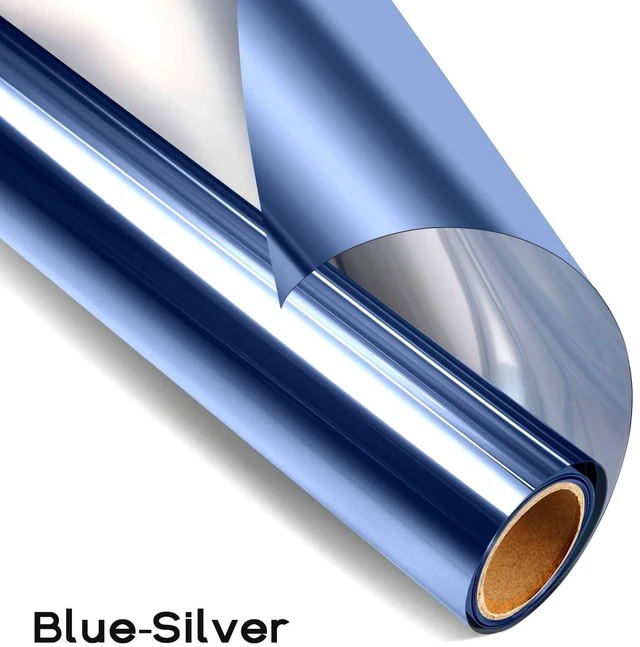 Main image of 12" x 6.6FT One Way Mirror Window Tint Film - UV Heat Reflective Insulation, Blue-Silver