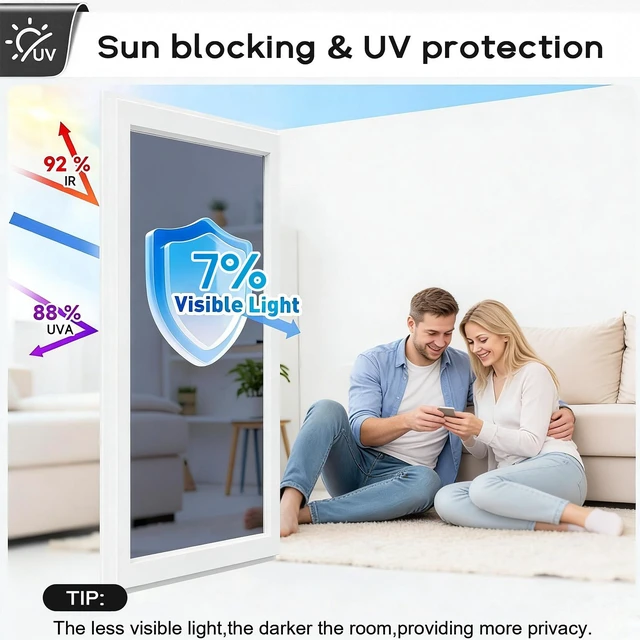 Alt view image 7 of 7 - 12" x 6.6FT One Way Mirror Window Tint Film - UV Heat Reflective Insulation, Blue-Silver