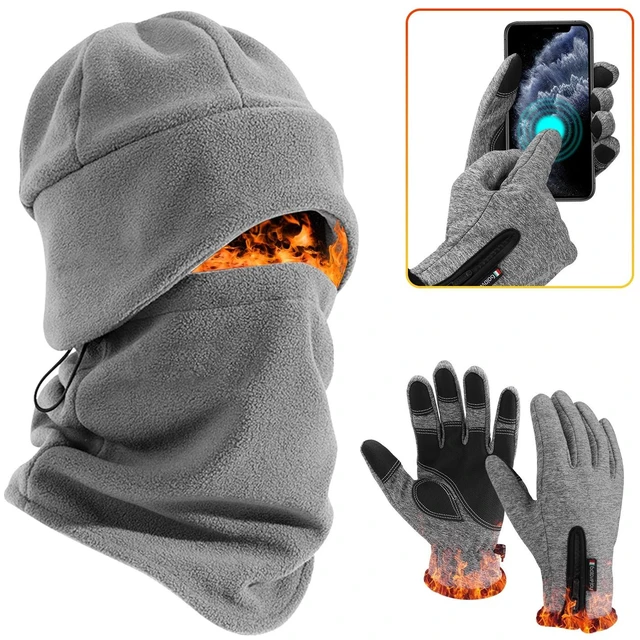 Alt view image 2 of 7 - Warm Cycling Scarf Hat & Touchscreen Ski Gloves Set for Outdoor Winter Sports