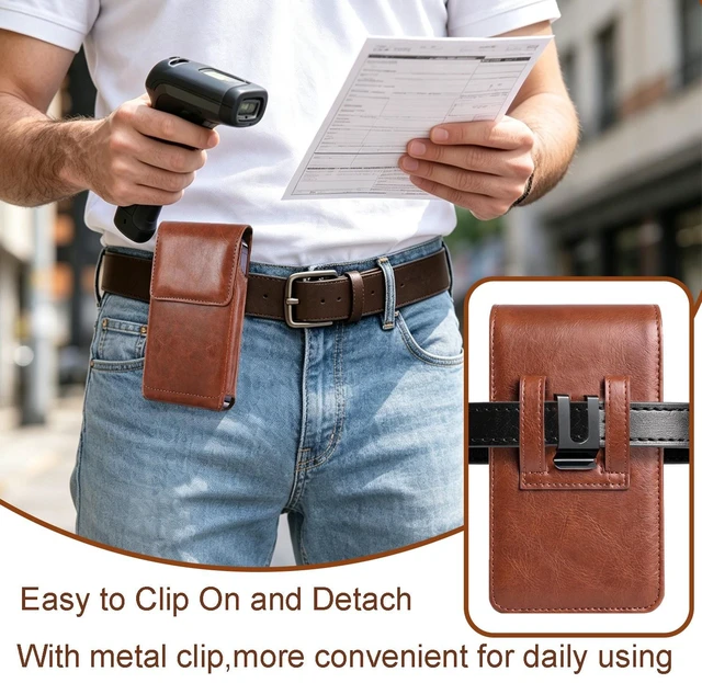 Alt view image 7 of 7 - PU Leather Phone Holster Belt Case - Universal Cell Phone Pouch for Smartphone, Brown