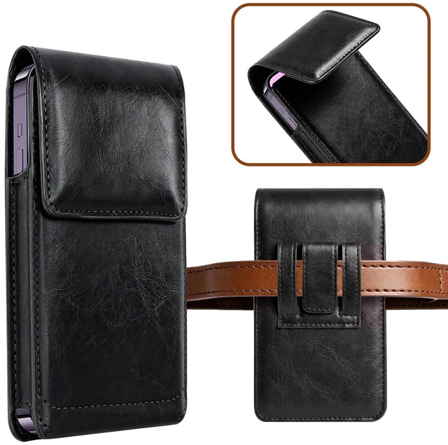 Main image of PU Leather Phone Holster Belt Case - Universal Cell Phone Pouch for Smartphone, Black