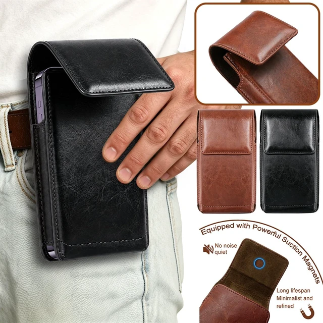 Alt view image 2 of 7 - PU Leather Phone Holster Belt Case - Universal Cell Phone Pouch for Smartphone, Black
