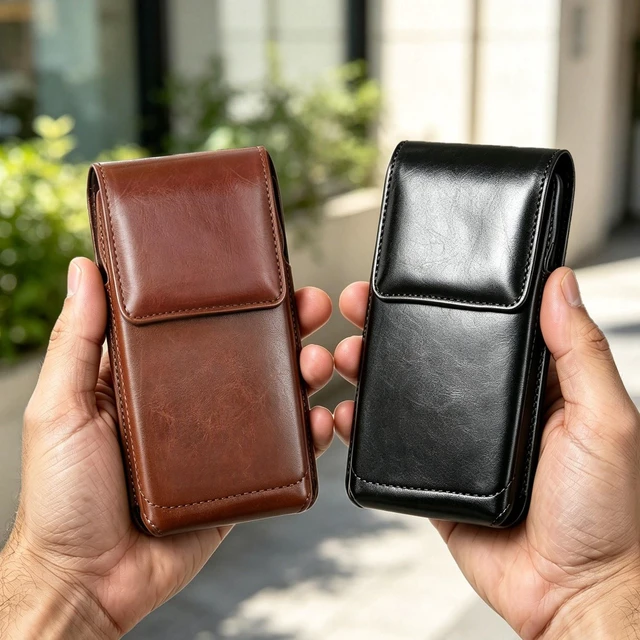 Alt view image 3 of 7 - PU Leather Phone Holster Belt Case - Universal Cell Phone Pouch for Smartphone, Brown