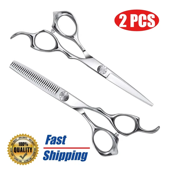 Alt view image 2 of 7 - Pro Barber Scissors Set - 2PCS Hair Cutting & Thinning Shears with Adult Apron