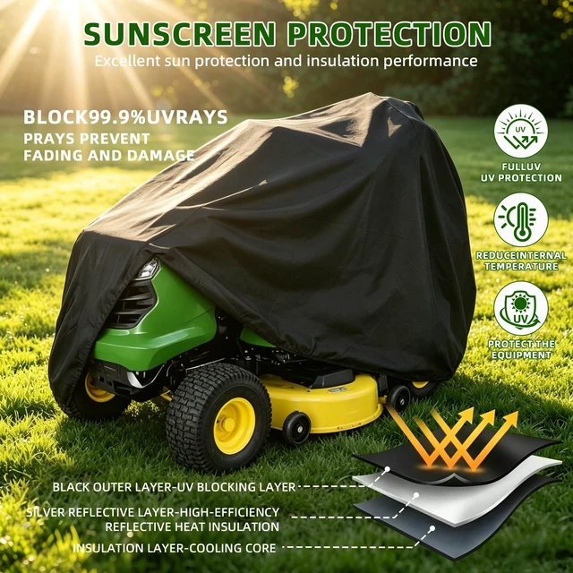 Alt view image 4 of 7 - Heavy Duty Waterproof Riding Mower Lawn Tractor Cover UV Rain Dust Protection