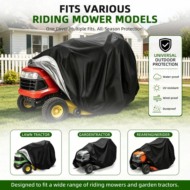 Alt view image 5 of 7 - Heavy Duty Waterproof Riding Mower Lawn Tractor Cover UV Rain Dust Protection