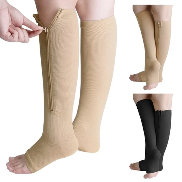 Alt view image 2 of 7 - Nylon Zipper Compression Socks Support Graduated Stockings Mens Womens 20-30mmHg