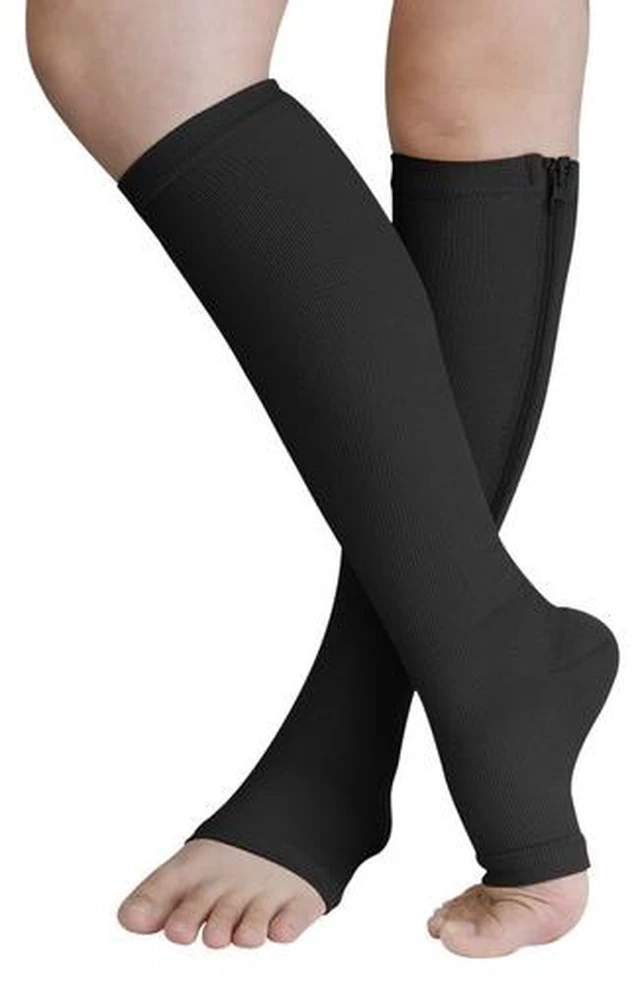 Main image of Nylon Zipper Compression Socks Support Graduated Stockings Mens Womens 20-30mmHg