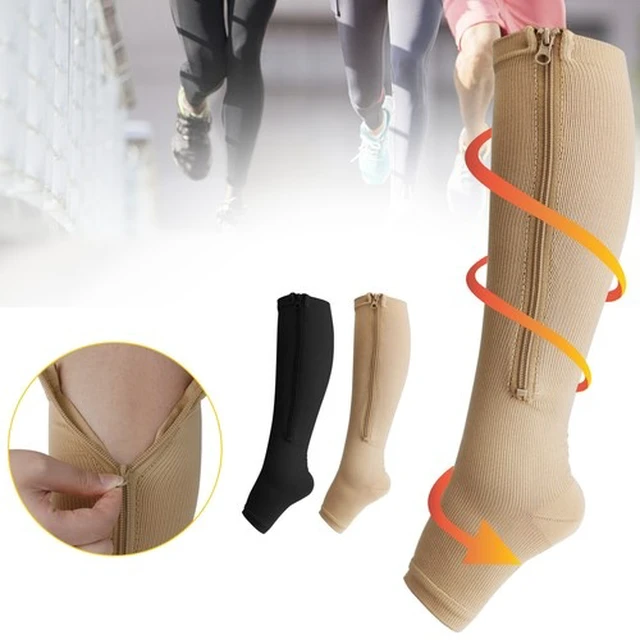 Alt view image 3 of 7 - Nylon Zipper Compression Socks Support Graduated Stockings Mens Womens 20-30mmHg