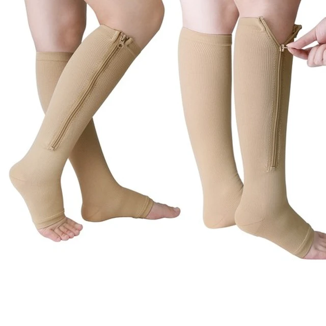Alt view image 5 of 7 - Nylon Zipper Compression Socks Support Graduated Stockings Mens Womens 20-30mmHg