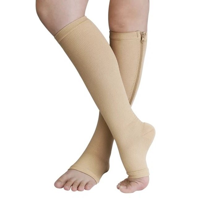 Alt view image 4 of 7 - Nylon Zipper Compression Socks Support Graduated Stockings Mens Womens 20-30mmHg