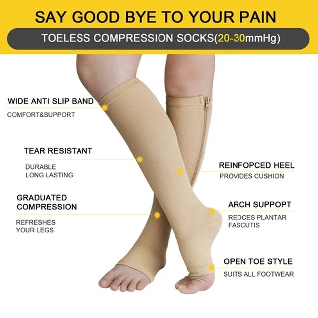 Alt view image 6 of 7 - Nylon Zipper Compression Socks Support Graduated Stockings Mens Womens 20-30mmHg