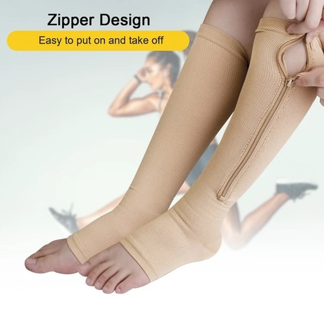 Alt view image 7 of 7 - Nylon Zipper Compression Socks Support Graduated Stockings Mens Womens 20-30mmHg