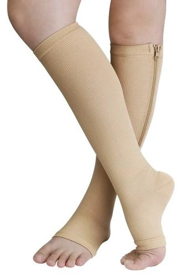 Main image of Nylon Zipper Compression Socks Support Graduated Stockings Mens Womens 20-30mmHg