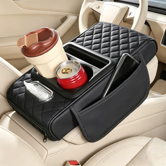 Alt view image 2 of 7 - Car Armrest Cushion Cover Leather Center Console Box Pad Protector Accessories