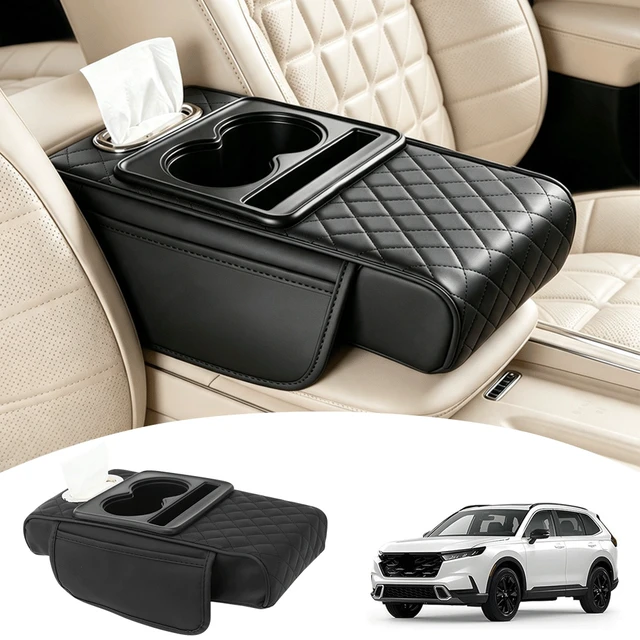 Alt view image 4 of 7 - Car Armrest Cushion Cover Leather Center Console Box Pad Protector Accessories