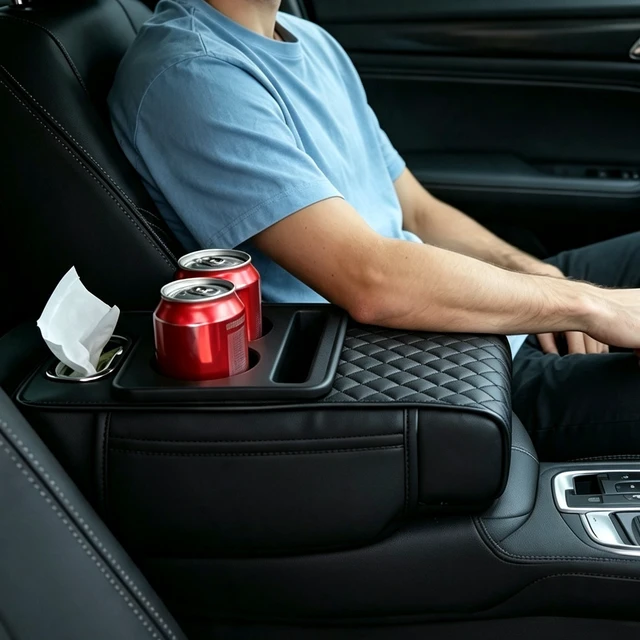 Alt view image 7 of 7 - Car Armrest Cushion Cover Leather Center Console Box Pad Protector Accessories