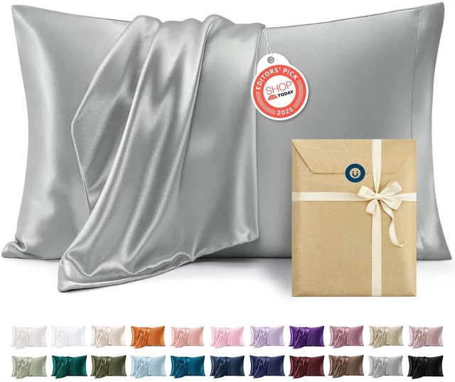 Main image of Satin Pillowcases Queen Set of 2, Similar to Silk Pillow Cases Grey | Reduces Hair Frizz & Skin Friction, Decorative Covers, Room Decor, Gifts for Women Men, Envelope Closure, Cooling, 20" x 30"