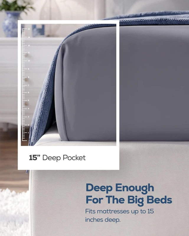 Alt view image 2 of 7 - Queen Fitted Sheet, Ultra Soft Fits Up to 15 Inch Deep Pocket, Grey | Hotel Comfort, Cooling & Breathable Cotton like Polyester, Easy Fit, Wrinkle & Fade Resistant, Snug Fit, Easy Care