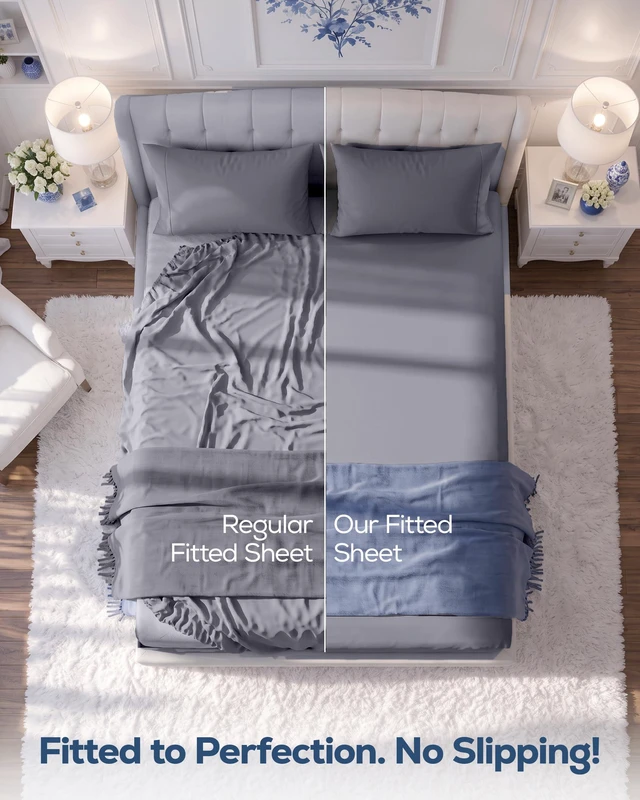 Alt view image 3 of 7 - Queen Fitted Sheet, Ultra Soft Fits Up to 15 Inch Deep Pocket, Grey | Hotel Comfort, Cooling & Breathable Cotton like Polyester, Easy Fit, Wrinkle & Fade Resistant, Snug Fit, Easy Care