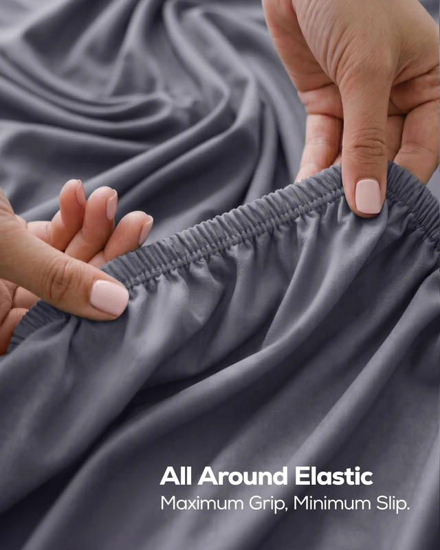 Alt view image 5 of 7 - Queen Fitted Sheet, Ultra Soft Fits Up to 15 Inch Deep Pocket, Grey | Hotel Comfort, Cooling & Breathable Cotton like Polyester, Easy Fit, Wrinkle & Fade Resistant, Snug Fit, Easy Care