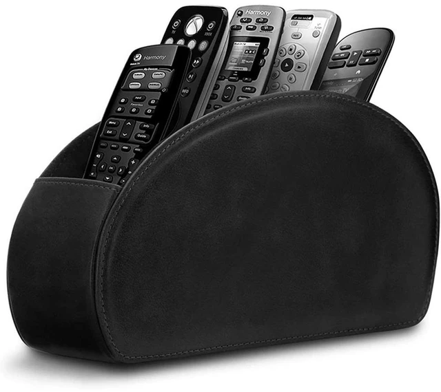 Main image of Leather Remote Control Holder with 5 Compartments TV Remote Caddy Storage Box/Tray,Desktop Organizer Store Controller,Glasses,Brush,Media Player,Pen,Space Saver for Bedside Table/Office Desk(Black)