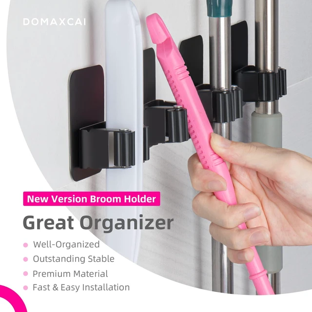Alt view image 2 of 7 - 4 Pack Broom Holder Wall Mount, Improved Super Anti-Slip Mop and Broom Holder Wall Mount, Broom Hanger Gripper for Kitchen, Bathroom, Closet, Garden Garage, Black