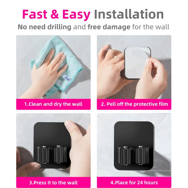 Alt view image 7 of 7 - 4 Pack Broom Holder Wall Mount, Improved Super Anti-Slip Mop and Broom Holder Wall Mount, Broom Hanger Gripper for Kitchen, Bathroom, Closet, Garden Garage, Black