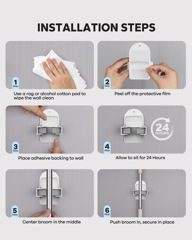 Alt view image 3 of 4 - Plastic Broom Holder Wall Mount, White, 4 Count