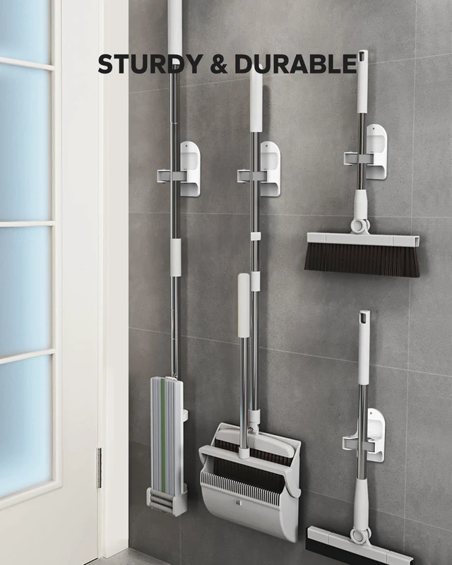 Alt view image 4 of 4 - Plastic Broom Holder Wall Mount, White, 4 Count