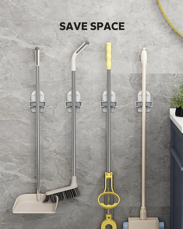 Alt view image 2 of 4 - Plastic Broom Holder Wall Mount, White, 4 Count